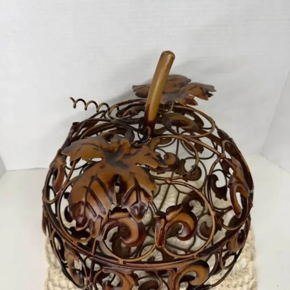 Decorative Metal Filigree Pumpkin with Hinged Lid